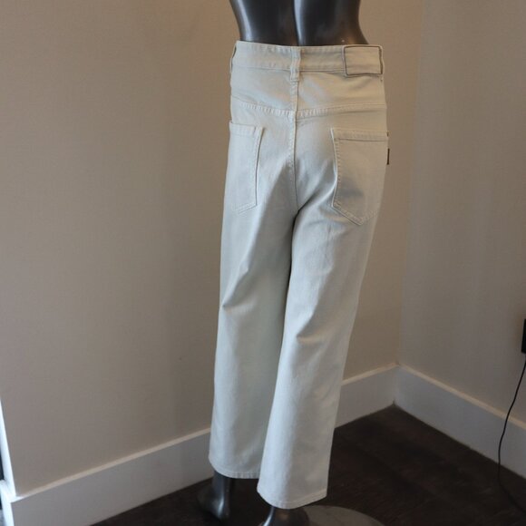 Brunello Cucinelli Monili Tab Jeans Beige Denim Relaxed Leg Skaters Size 10 - Picture 2 of 6